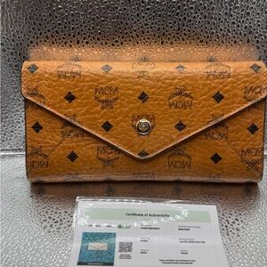 MCM Cognac Visetos Leather Wallet
